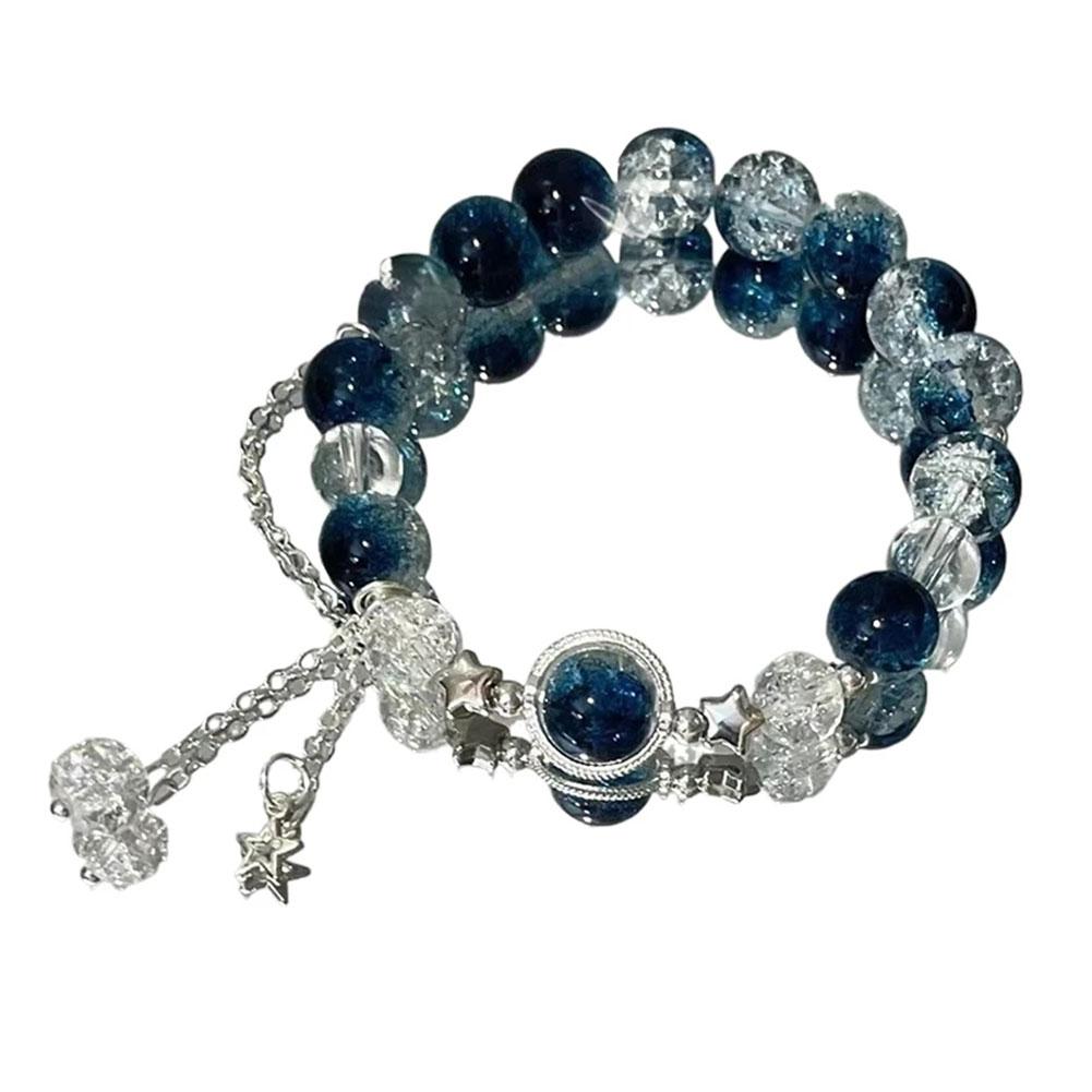 1/3/5Pcs Niche Star Chain Tassel Bracelet For Women Fantasy Blue Crystal Beads Elastic Rope Bracelet Best Friend Jewelry Gift
