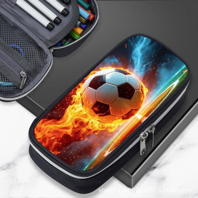 Large Capacity Football-Themed Pencil Case Boys Teens School Supplies Sporty Stationery Bag Casual Unisex