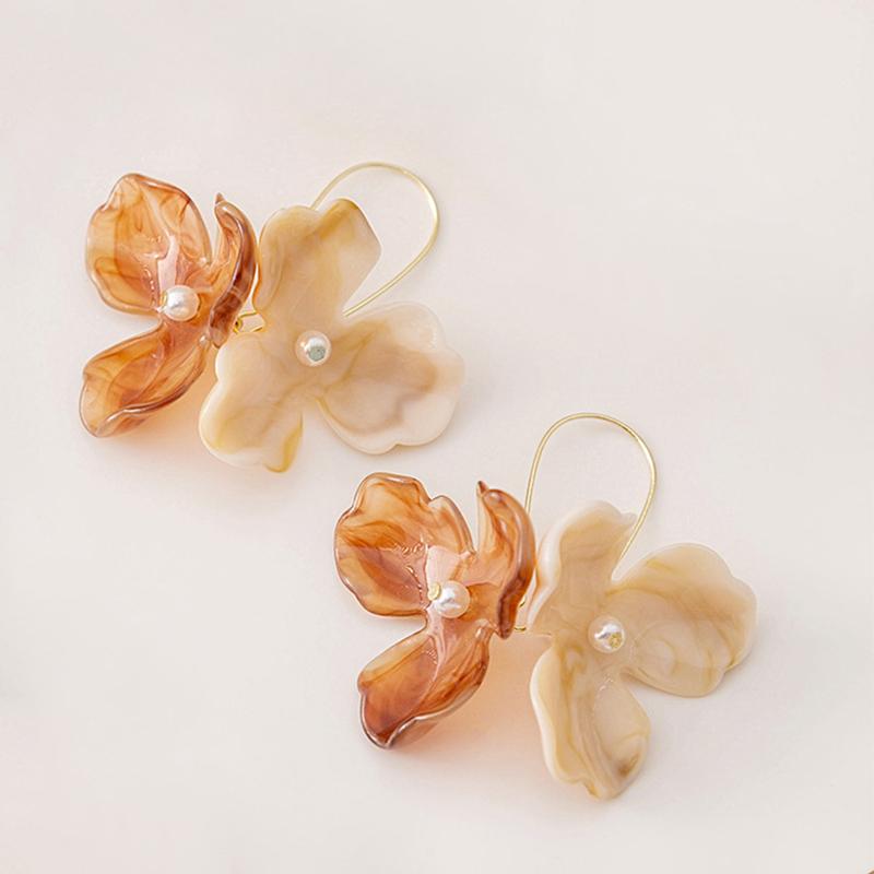 Long Drop Acrylic Flower Hoop Earrings For Women Fashion Zircon Trendy New Style Holiday Accessories Romantic Gifts MQF169