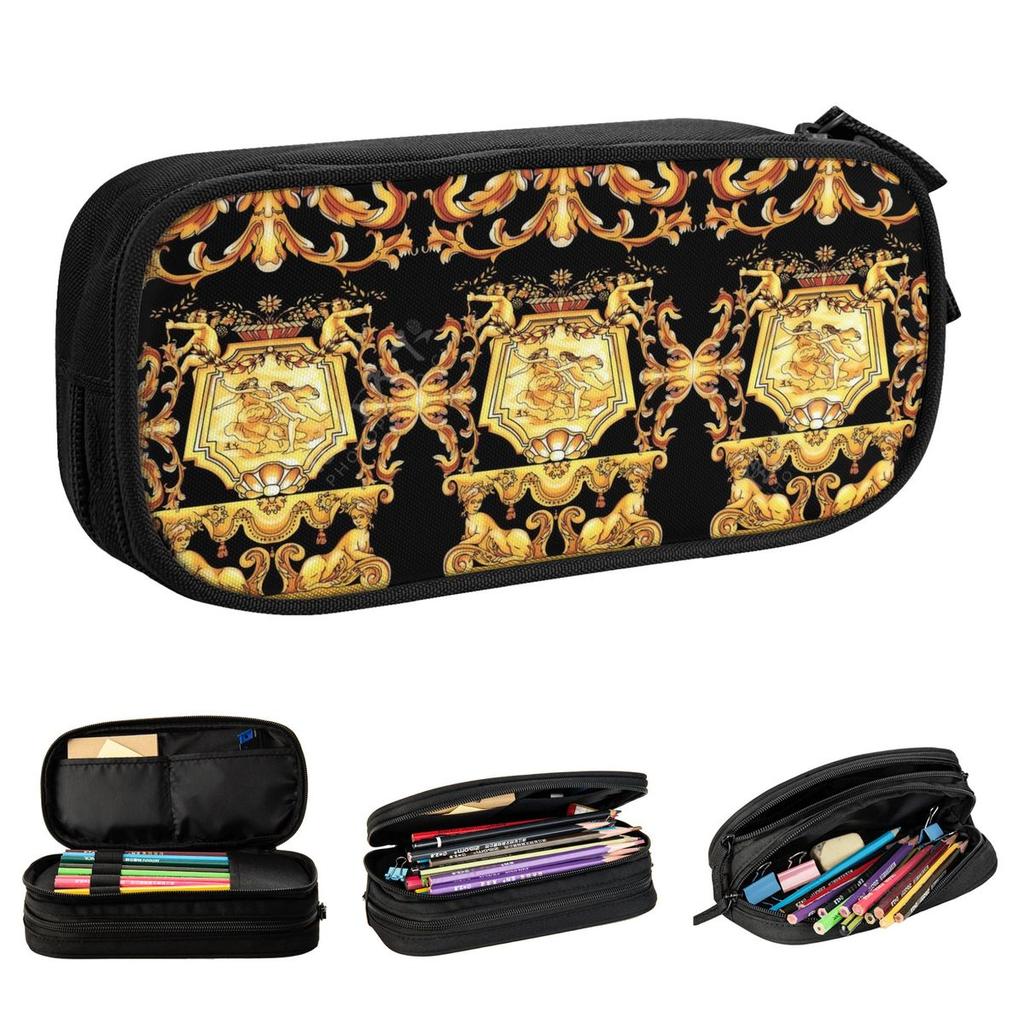 European Baroque Antique Floral Pencil Case New Pen Holder Bag Student Large Storage Office Gift Pencil Box