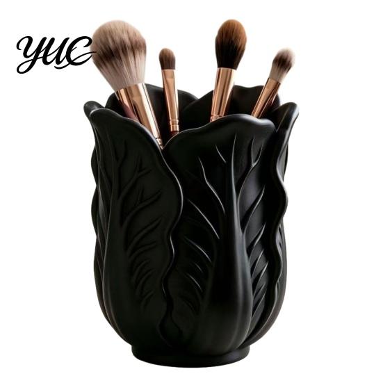 Vivid Leaf Texture Pen Cup Cabbage Shape Holder, 3D Print PLA Makeup Brush Organizer, Decorative Storage for Dressing Tables Stable Base Stationery