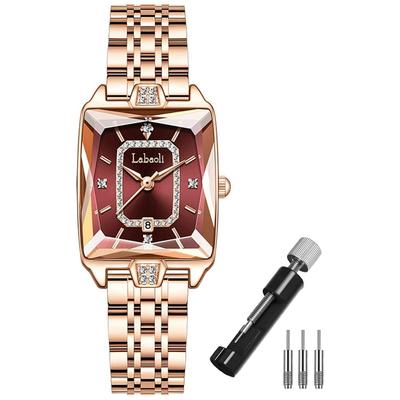 Square Women's Watch Gold Stainless Steel Waterproof Simple Casual Business with Diamonds
