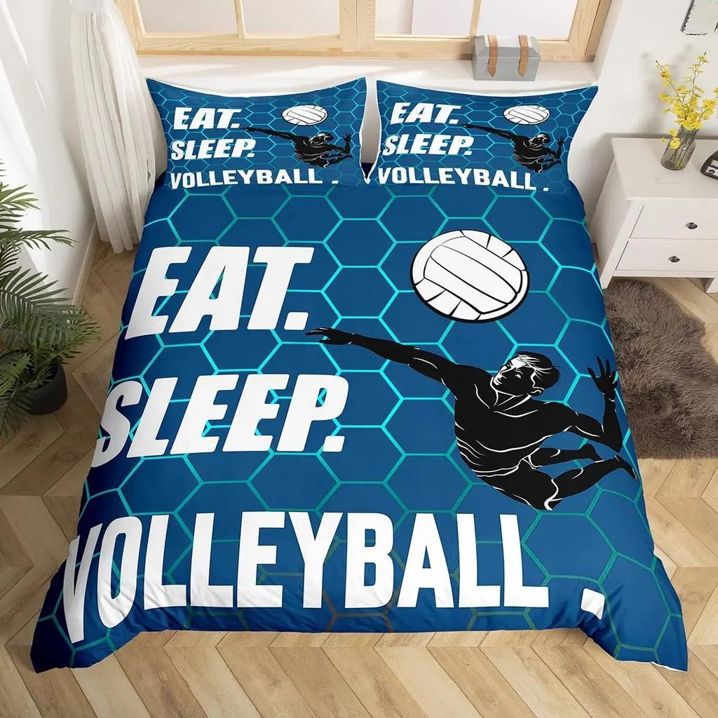 Ice Hockey Duvet Cover Hockey Sports Event Comforter Cover For Boys Girls Eat Sleep Hockey Winter Sports Hobby Bedding Set