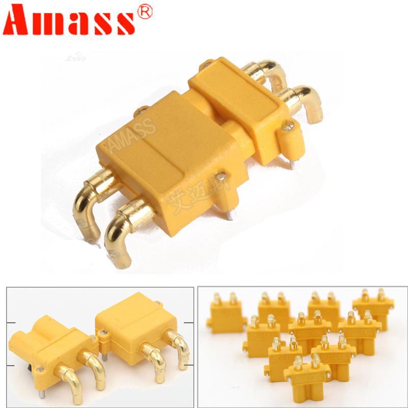 10psc Amass XT30PW ESC Motor PCB Board Plug Banana Golden XT30 Upgrade Right Angle Plug Connector for RC Mode