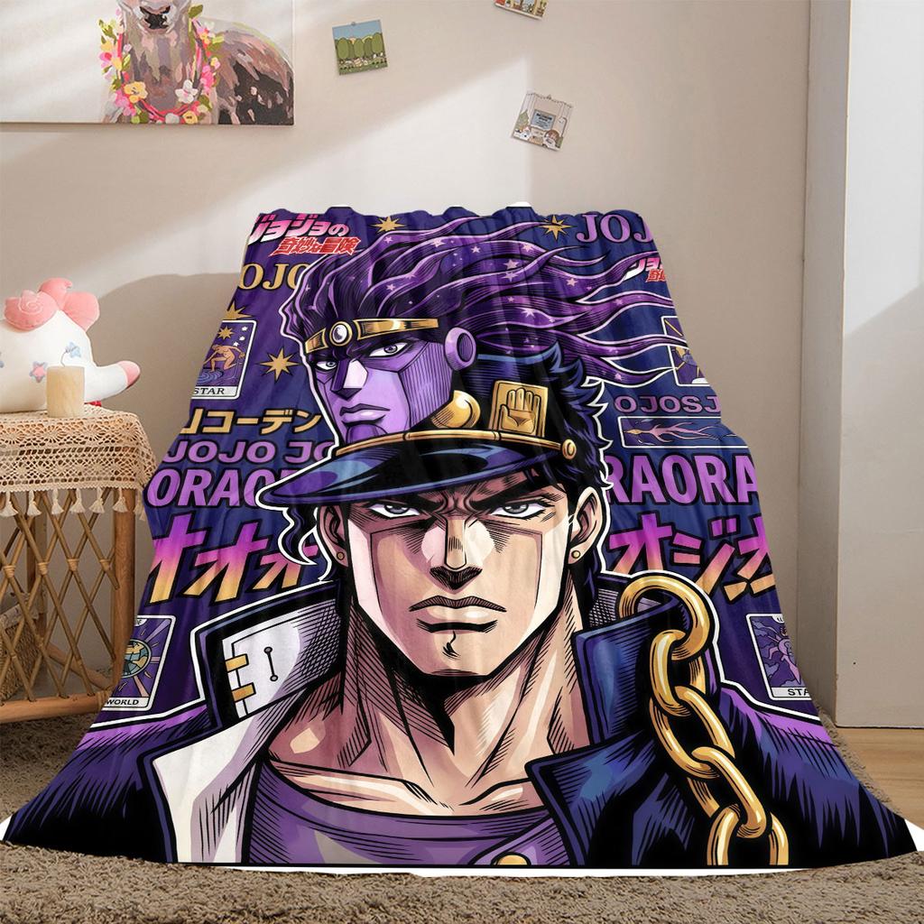 JoJo's Bizarre Adventure Flanelldecke mit Aufdruck, Bettwäsche im Cartoon-Design für Sofa, Gemütliche Heimdekoration, Reise-Picknick-Decke_LIAN