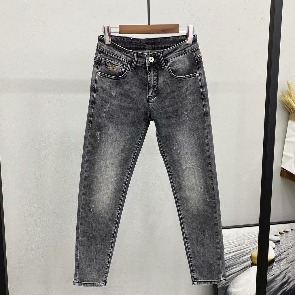 Trendy devět bodů šedé strečové letní tenké džíny pánské tide mužské Slim malé kalhoty