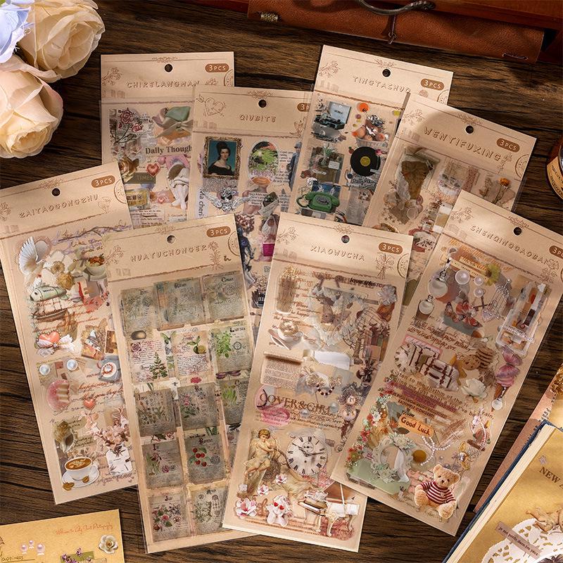 Adesivos Vintage Nostálgicos: Decoração literária faça você mesmo para diários, cadernos ou copos de água - Conjunto de adesivos de PVC