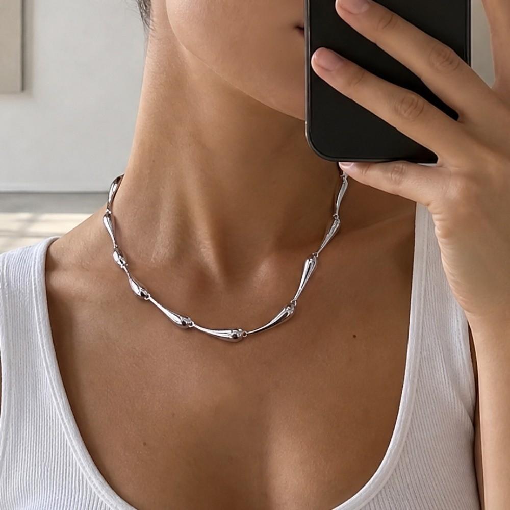 Zinc Zinc Alloy Bamboo Joint Chain Silver Color Snake Bone Chain New Trendy Punk Necklace  Music Festival