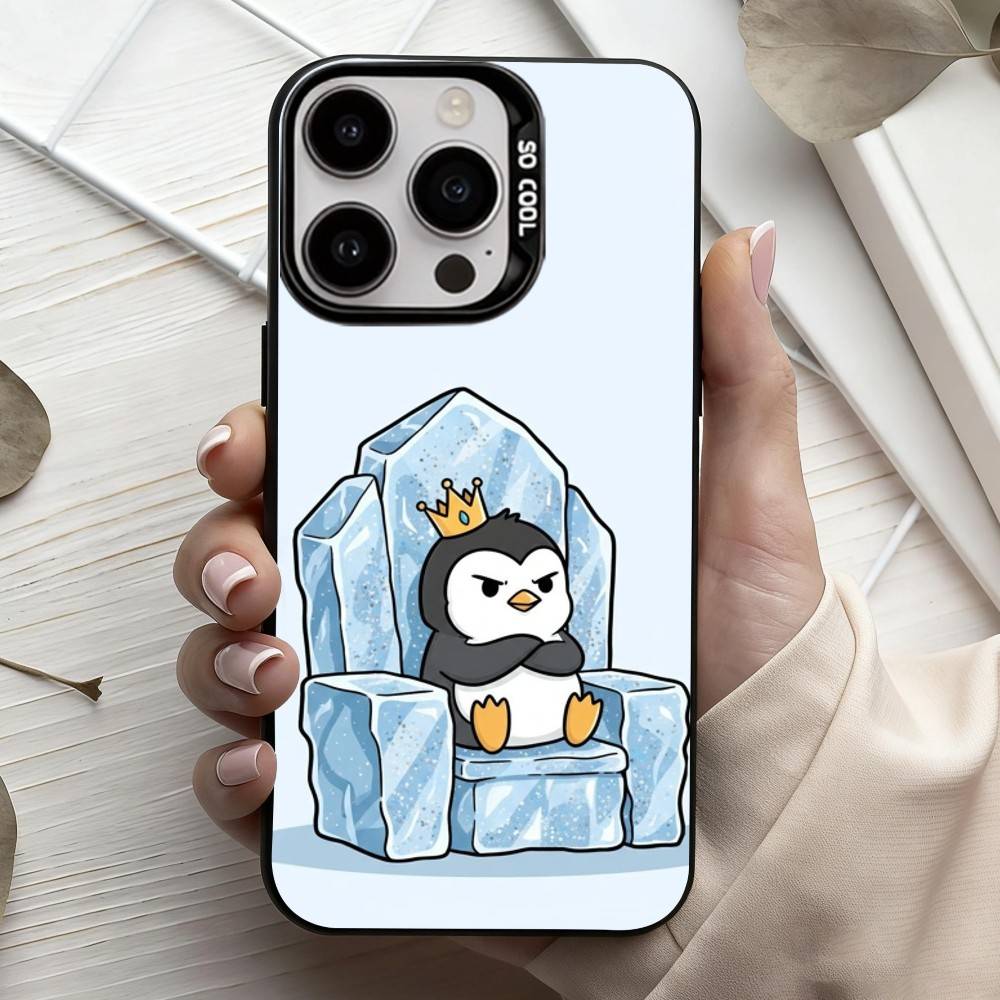 C-Cartoon-N P-Penguin   Phone Case For iPhone17,16,15,14,13,12,11 Plus,Pro Max Black Candy Silver Plated Cover