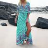 Elegantes Damen Boho V-Ausschnitt Langes Maxikleid Mit 3/4 Ärmel Für Party Und Abendveranstaltungen