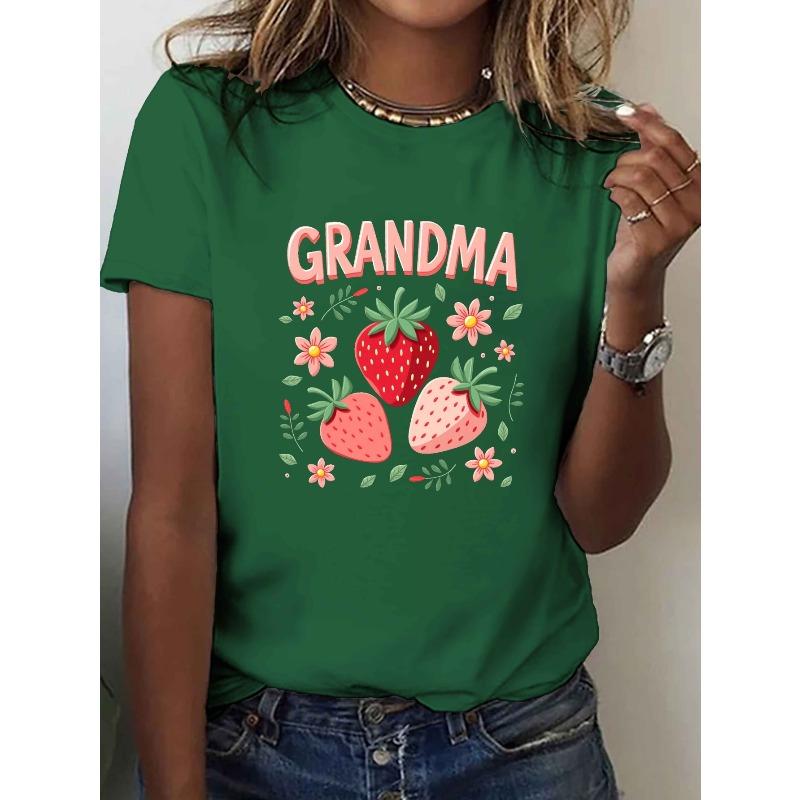 Casual Short-Sleeve Crew Neck T-Shirt Featuring A Strawberry Print, Perfect for Spring and Summer, Designed for Women