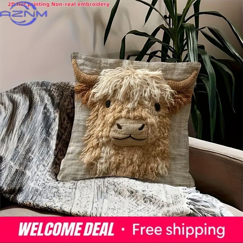 Cute Highland Cow Design 2D Flat-Printed Pillow Cover For Home Decor Sofa Cushion Cover, Home Decoration, 2D Printing