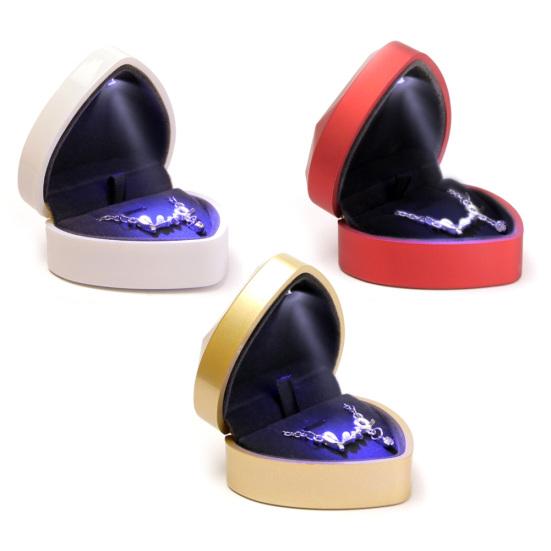 Heart LED Light Engagement Ring Bracelet Holder Jewelry Display Box Storage Case