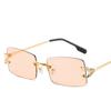 Xaybzc Blue Rectangular Sunglasses Rimless Men Metal Fashion Square Sun Glasses For Women Gradient Lens Frameless  Uv400