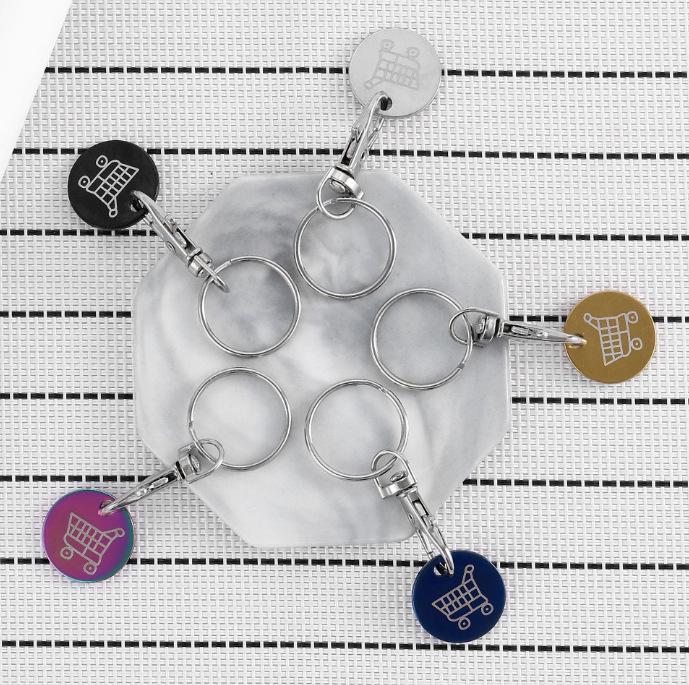 Porte-clés Jeton en Acier Inoxydable avec Logo Gravé au Laser pour Caddies de Supermarché