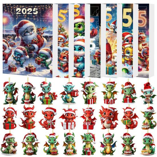 Christmas Dragon Advent Calendar 2025 24 Pcs Acrylic Dragon Pendant Countdown Calendar Holiday Gifts for Kids Adults