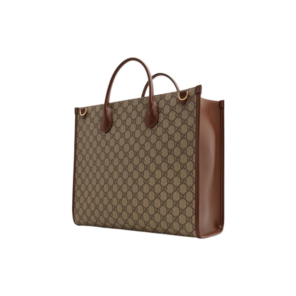 Gucci Monogram Logo Interlocking Double G Large Capacity Canvas And Leather Tote Bag Unisex Tote Bags Ebony Brown 674148-92THG-8563