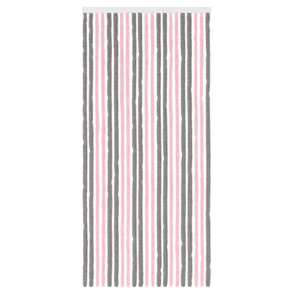 Insect Screen Door Curtain Chenille Silver Grey and Pink 90 x 200 cm