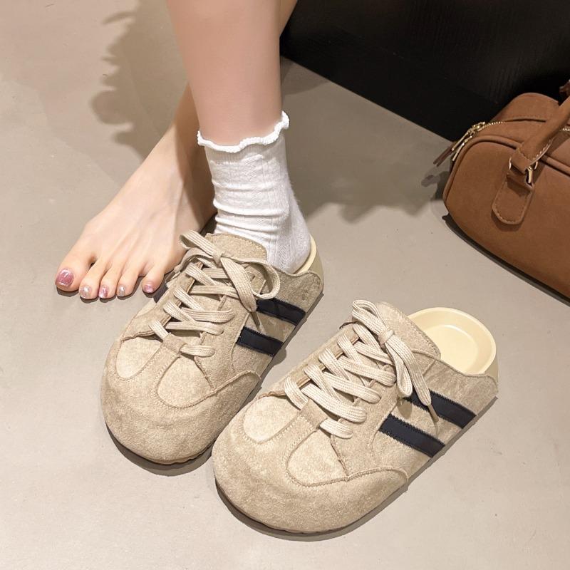 Spring and summer new fashion lace-up casual style versatile inner height increase soft bottom bag head half slippers
