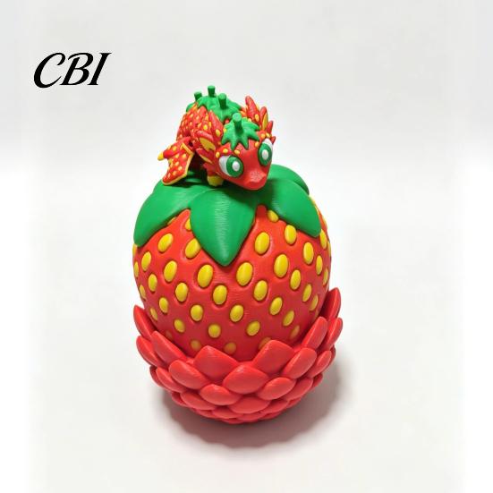 Movable Dragon Figurine Strawberry Egg with Dragon, 3D Printed Fidget Toy Collectible Ornament Flexible Joints, Decoration for Home Office Shape
