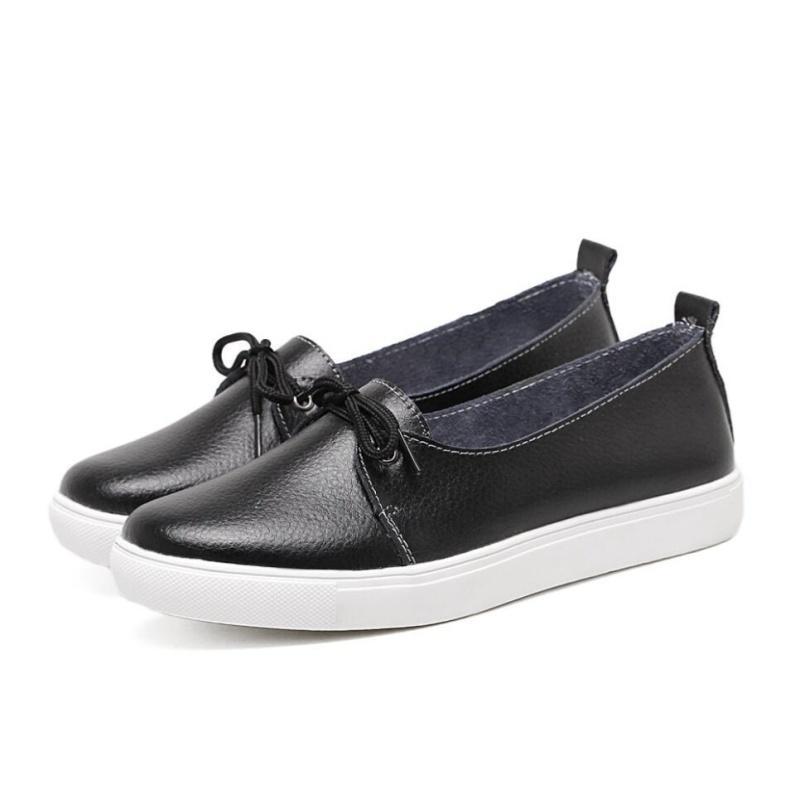 Studentinnen Gril Damen PU Leder Weiße Schuhe Ballerinas Plateau Schnürschuhe Koreanische Casual Vulkanisierte Schuhe