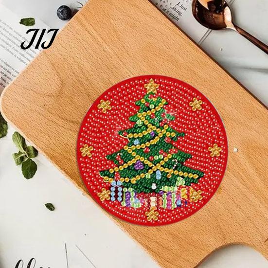 Unique Holiday Present Ideas 12 Pcs Christmas Faux Diamond Painting Art Coasters, DIY Rhinestone Coasters Coaster Making Supplies Kit with Holder,