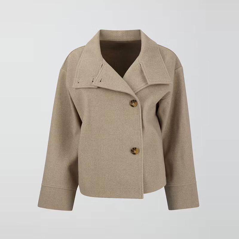 2026 Spring/Summer Women s Elegant Stand-Up Collar Single-Breasted Woolen Jacket Large