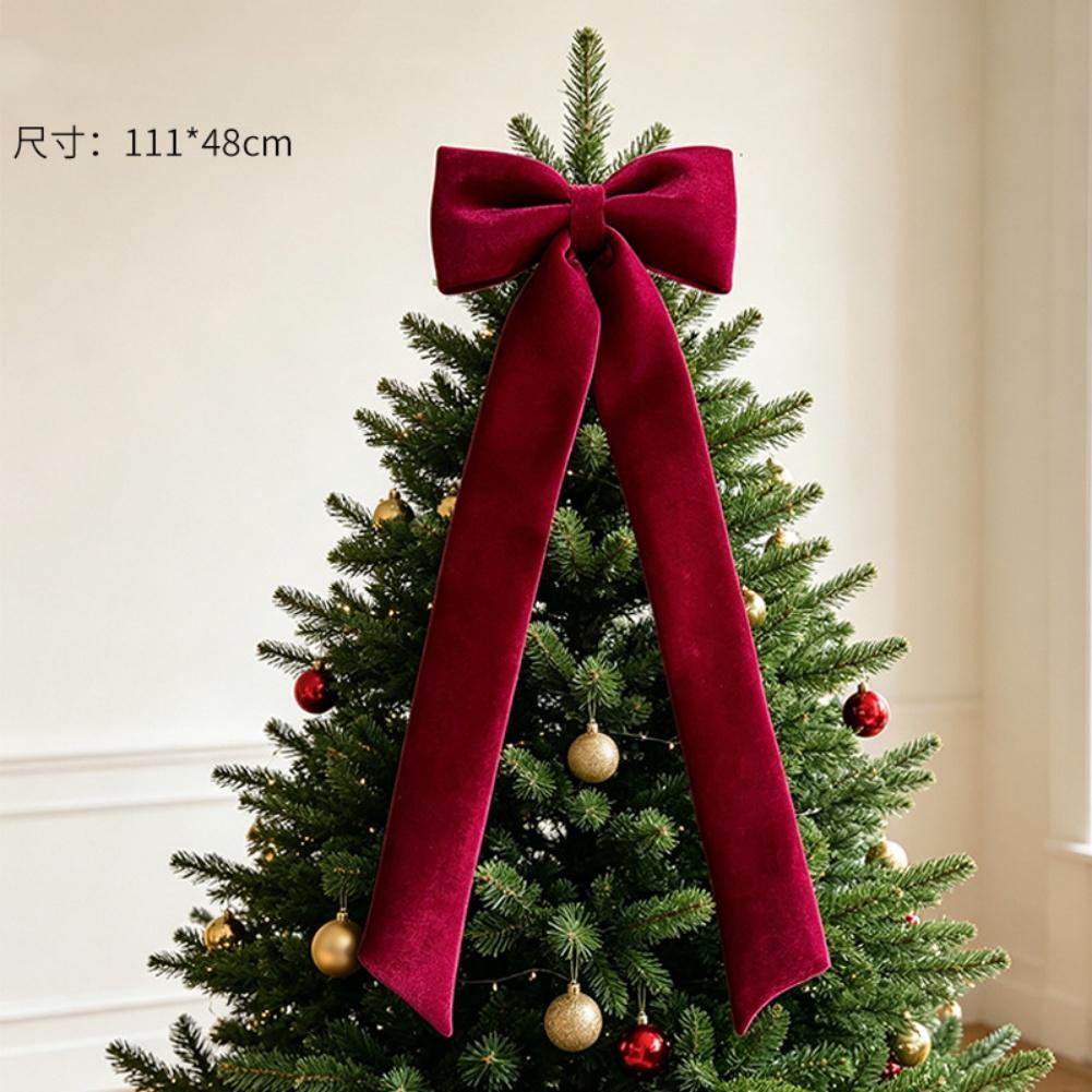 Polyester Red Christmas Bow with Elegant Draping and Extra Long Tails for Hotel Mall Window Decoration 105x38cm