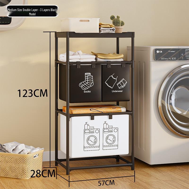 Brazilian Double-Layer Laundry Organizer: Multi-Functional Clothes Sorting Basket and Shelf.