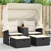 vidaXL Garden Sofa 2-Seater with Roof and Stools Black Poly Rattan