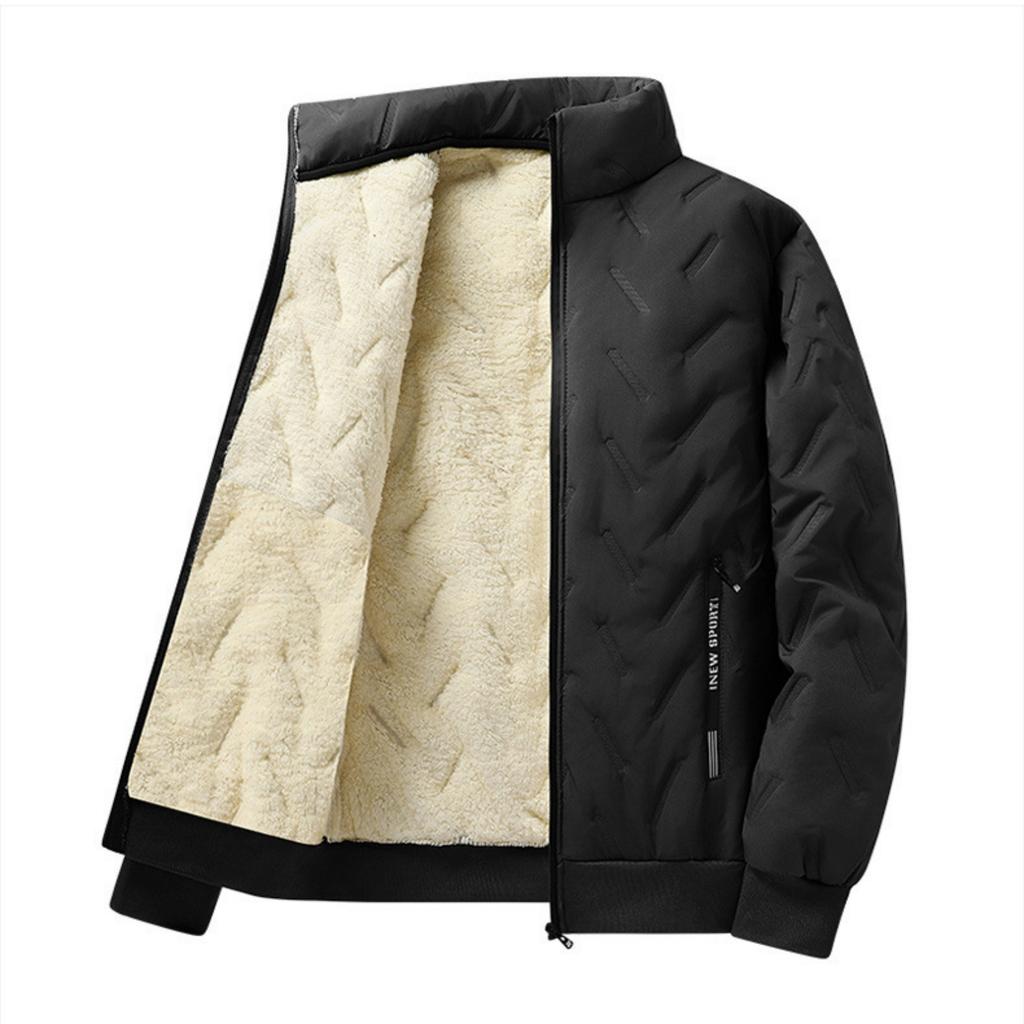 Men's Solid Color Casual Cotton Warm Long-sleeved Jacket Men's Graphene Zipper Cotton Jacket NEW SPORT Pocket Label