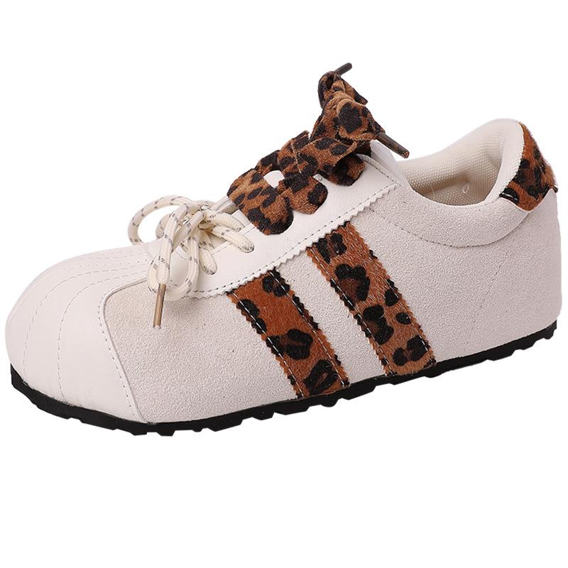 heightened leopard print lace-up women's German training shoes autumn and winter fashion retro niche board shoes design sense casual sports shoes