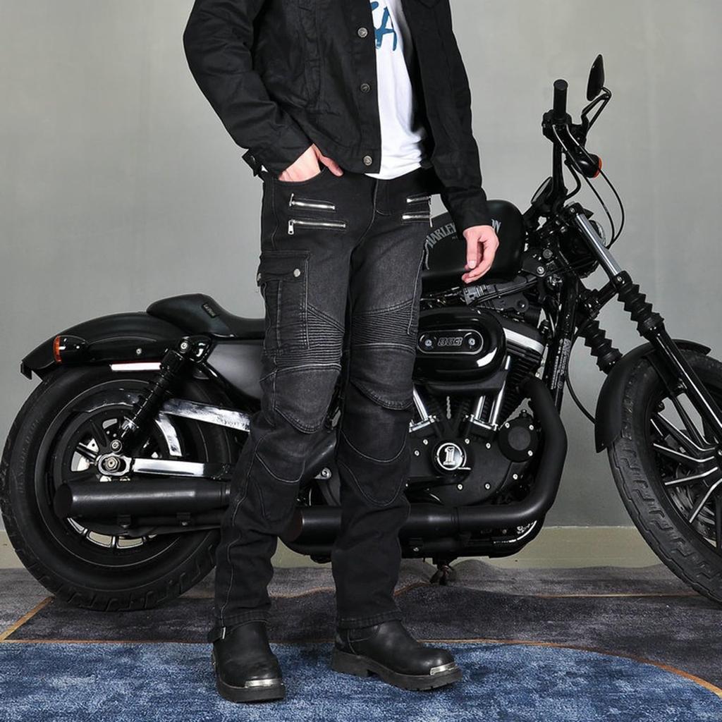 RENHE Winter Motorcycle with and Size Small Men's Pants, Fleece-Lined, Protectors, Warm, Cold-Weather, Durable, Black,