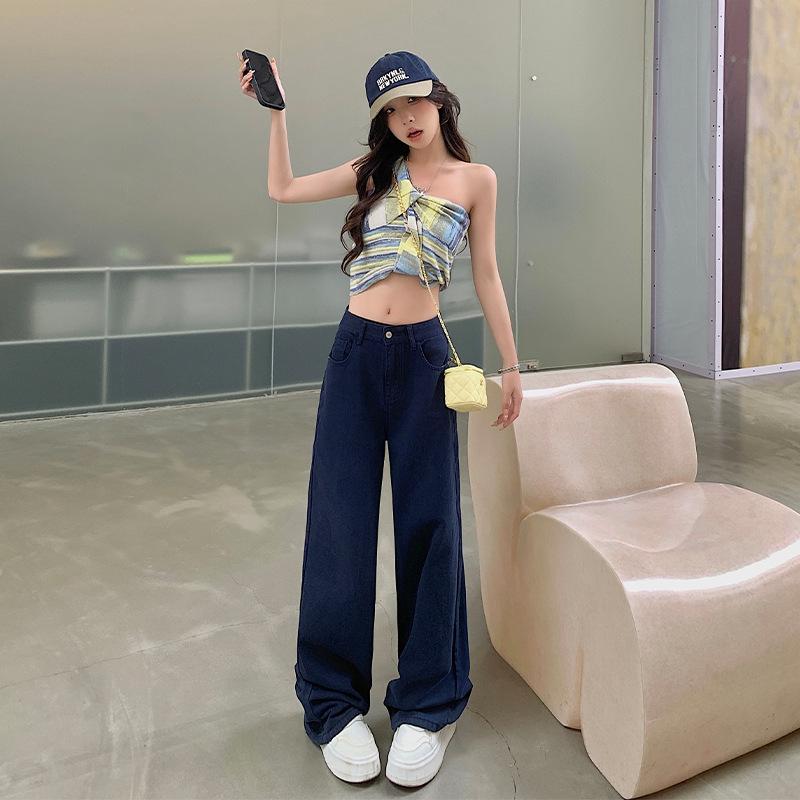 2024 Women's Hong Kong Retro High-Waist Wide-Leg Jeans: Autumn Loose Fit, Slimming Salt System, Casual Street Style