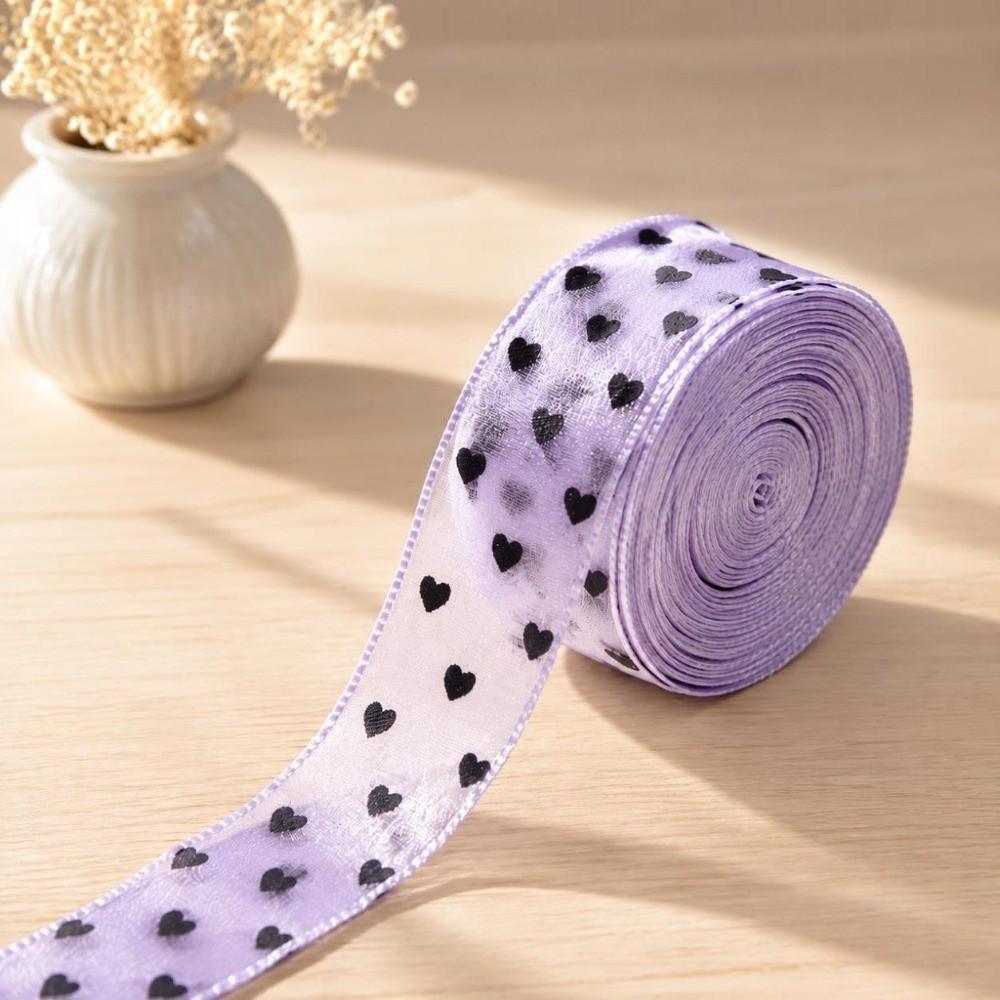 Heart Print Heart Ribbon Sheer Organza Craft Ribbon Gift Embellish Organza Tape Garment Trim