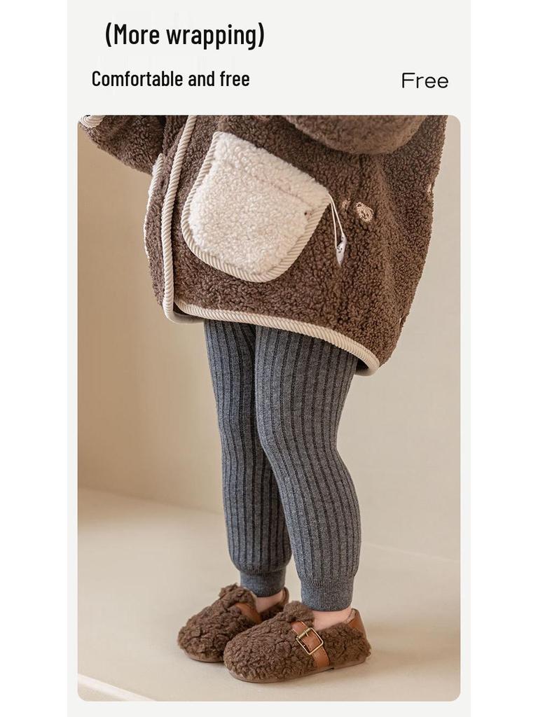 2025 Fleece-Lined Striped Leggings for Girls - Thick, Warm, and Stylish for Autumn & Winter