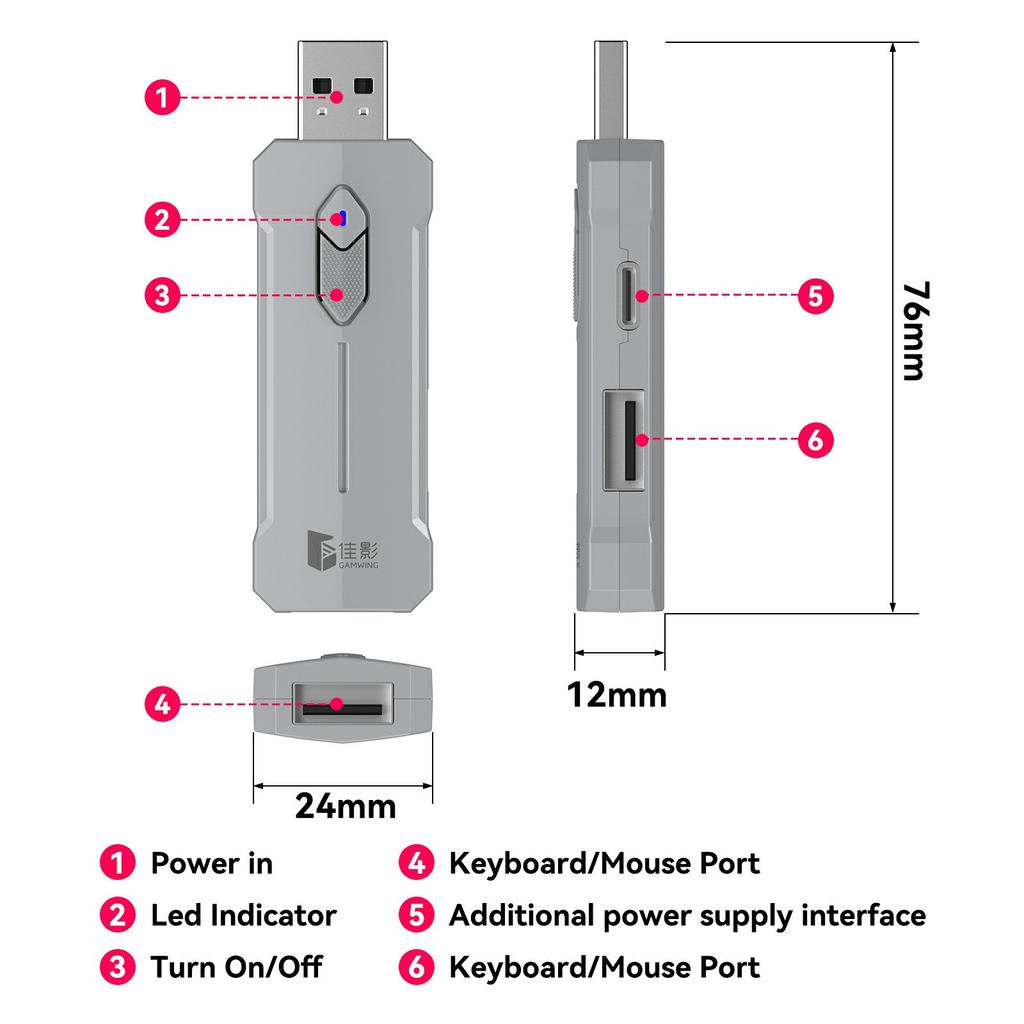 GAMWING X8 Pro Mobile Phone Game Converter AI Recoil Control Game Adapter Set with Keyboard,Mouse,Holder