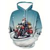 Men'S Santa Claus Motorcycle Hoodie Full Print Christmas Pullover Sweatshirt With Santa Riding Motorcycle Men's Sweatshirt