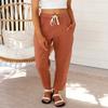 Women Spring Fall Fashion Wardrobe Staple Versatile Solid Color Cotton Linen High-Waisted Straight-leg Ankle Pants Trousers