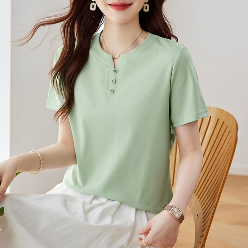 Damenmode, lässig, Sommer, Frühling, einfarbig, bedruckt, kurzärmelig, V-Ausschnitt, Blusen und Hemden
