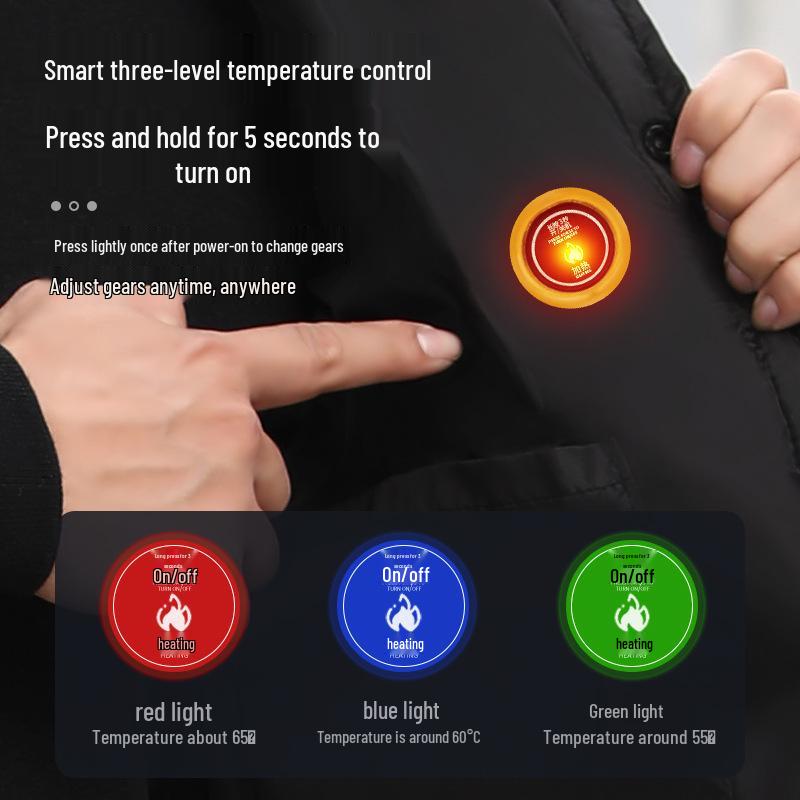 Męski termiczny elektrycznie podgrzewany kombinezon puchowy z regulacją temperatury