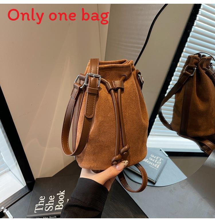 Vintage Suede Water Bucket Bag With Drawstring Closure For Daily Use Women