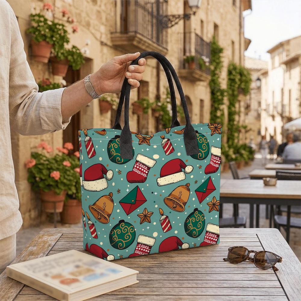 Christmas Pattern Tote Bag Large Capacity Casual Daily Handbag for Shopping Travel Holiday Use