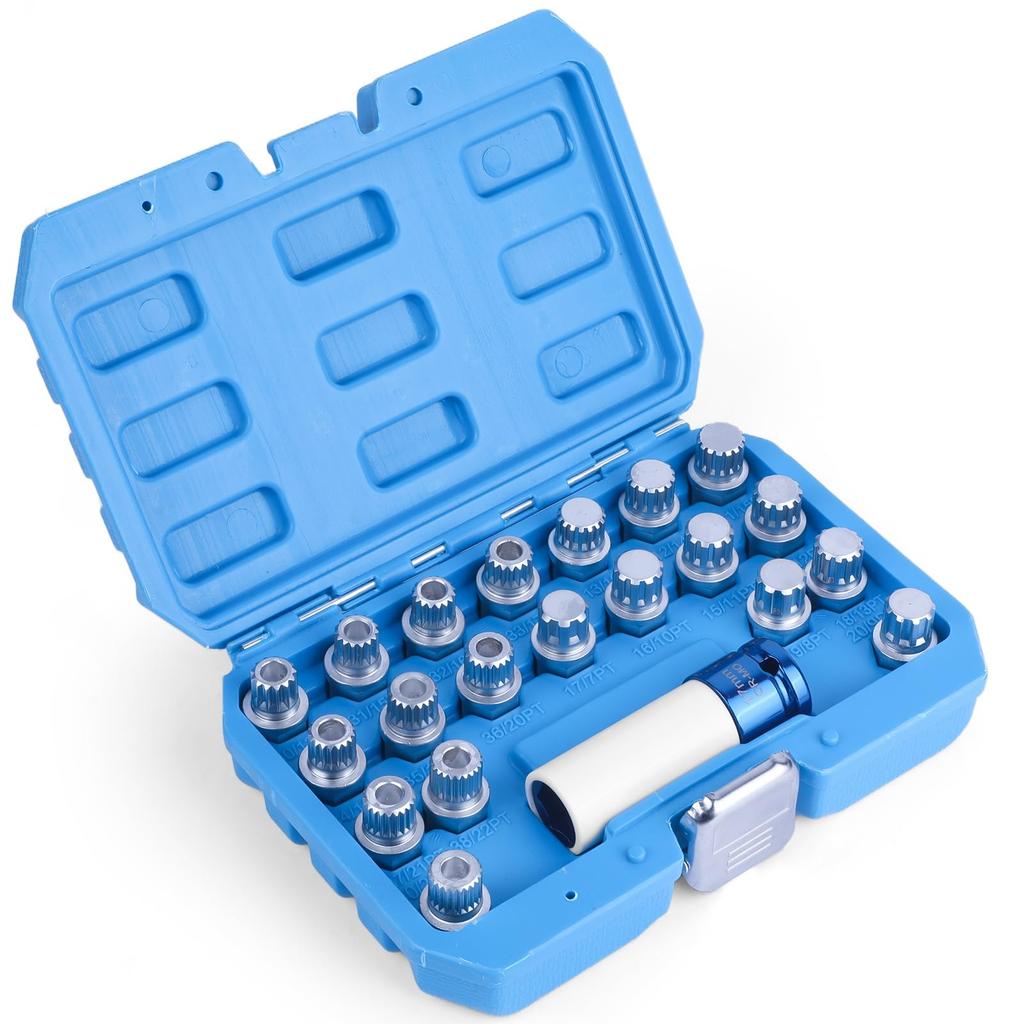 BELEY 10pcs Wheel Lock Lug Nuts Auto Anti-Theft Wheel Screw Removal Key Socket Kit for BMW (21pcs for BMW)