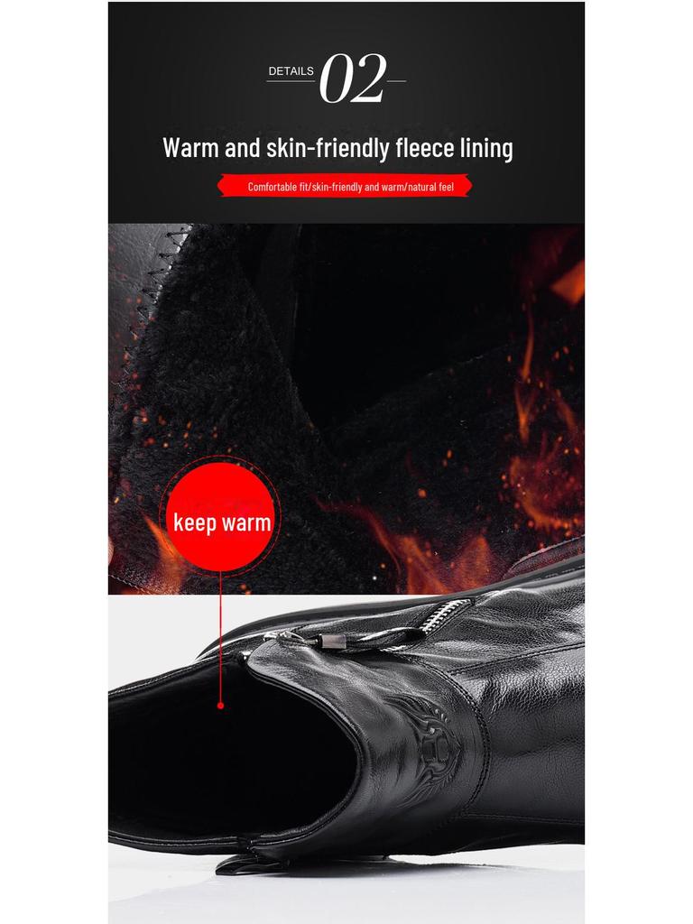 Men's Genuine Leather High Top Winter Boots - Warm Velvet-Lined Casual Martin Boots in British Style.