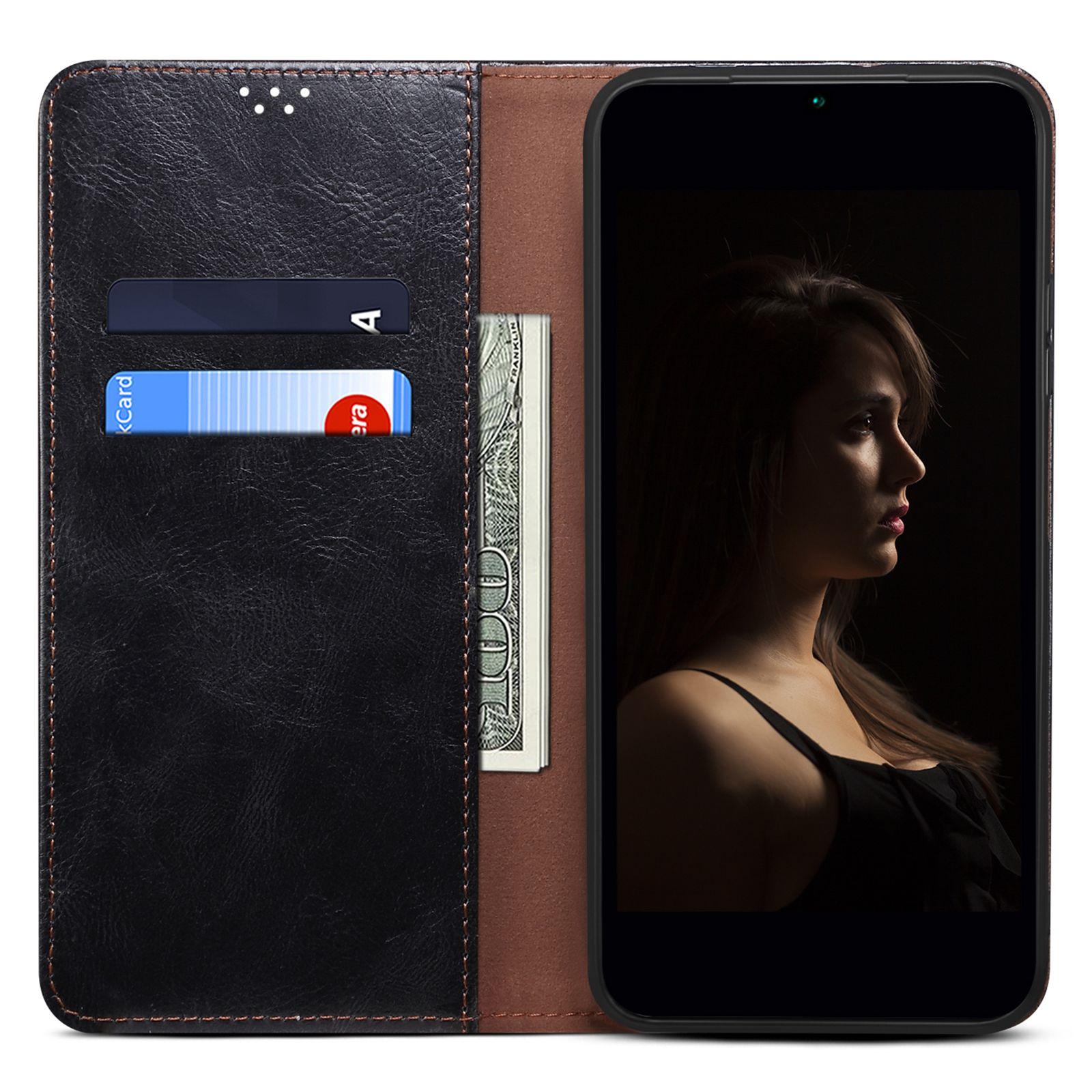 

Anti-drop Waxy Crazy Horse Texture Phone Case for Xiaomi Poco M4 5G,PU Leather Magnetic Auto-absorbed Stand Wallet Cover Black