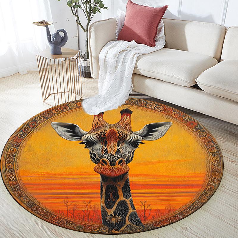 Giraffe Round Area Rug,Carpet Rug for Living Room Bedroom Sofa Playroom Decor,Non-slip Floor Mat