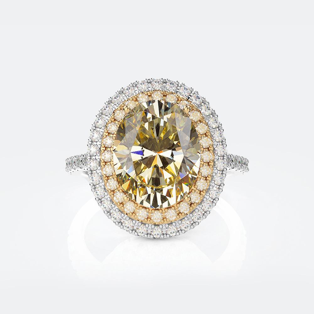 Tancise S925 Silver Oval Pigeon Egg Diamond Retro Luxury Imitation Brick Double-layer Zircon Micro Set Ring