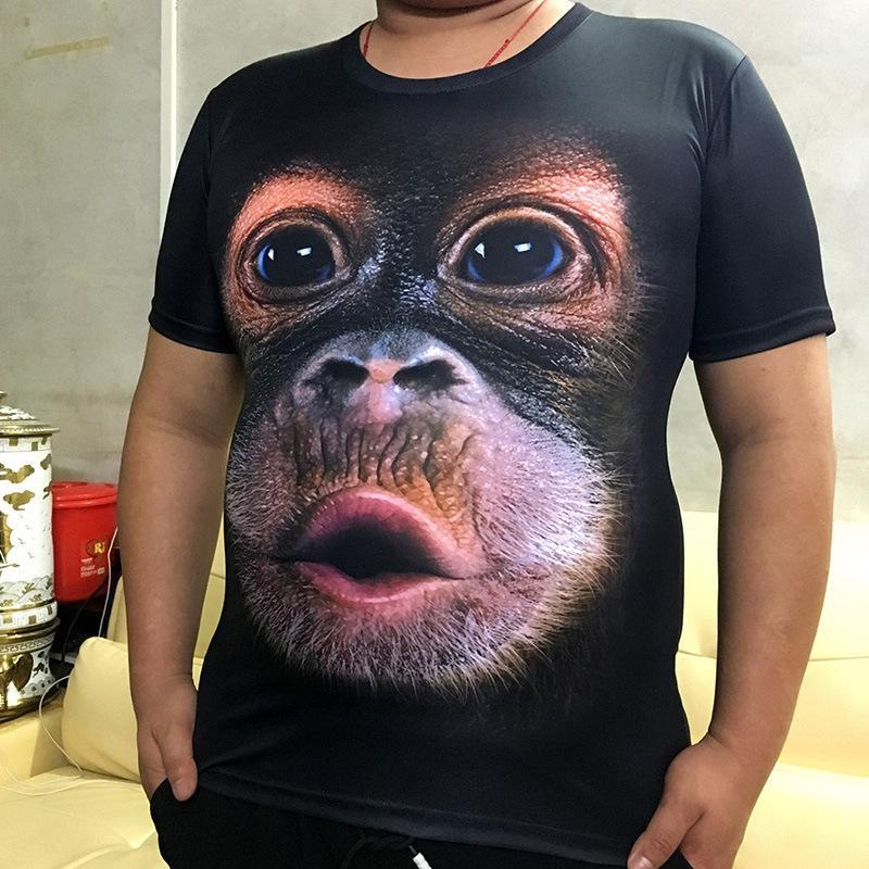 Men's Funny Animal Orangutan Face Graphic 3D Print Short Sleeve T-shirts Summer Round Neck Fashionable Casual T-shirts