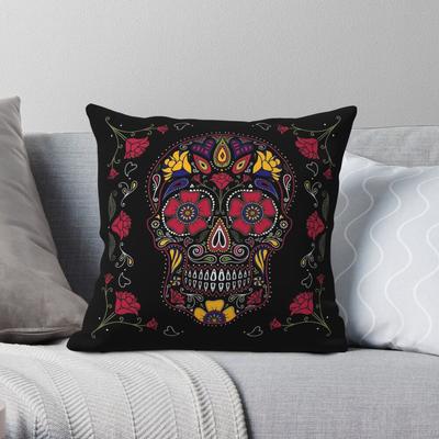 Day Of The Dead Sugar Skull Dark Pillowcase Polyester Linen Velvet Creative Zip Decor Pillow Case Home Cushion Cover